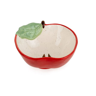 Apple Shaped Dish | Red Ceramic Apple Snack Bowl with Leaf Detail - 13cm