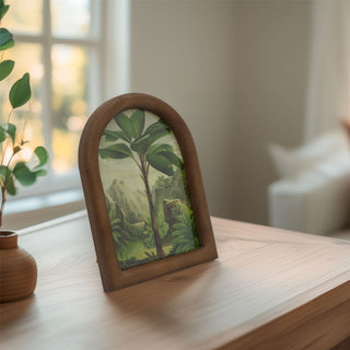 Arched Parrot Palm Photo Frame | Wooden 5x7 Vintage Style Picture Frame - 20cm