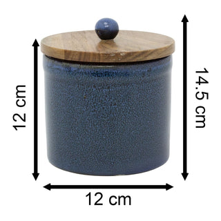 Azure Blue Reactive Glaze Stoneware Storage Jar, 12cm Kitchen Canister with Lid