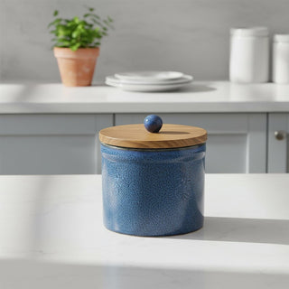 Azure Blue Reactive Glaze Stoneware Storage Jar, 12cm Kitchen Canister with Lid