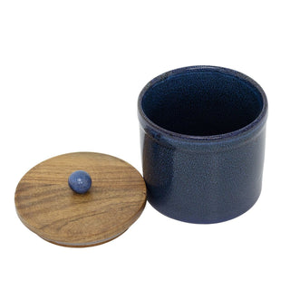 Azure Blue Reactive Glaze Stoneware Storage Jar, 12cm Kitchen Canister with Lid
