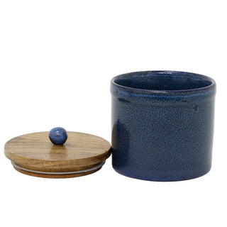 Azure Blue Reactive Glaze Stoneware Storage Jar, 12cm Kitchen Canister with Lid
