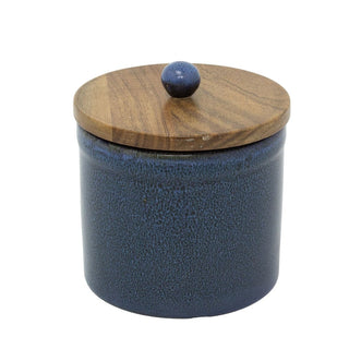 Azure Blue Reactive Glaze Stoneware Storage Jar, 12cm Kitchen Canister with Lid