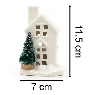 Mini White Ceramic LED Christmas House with Trees Ornament | Light up Decoration