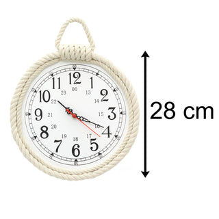 28cm Nautical Rope Wall Clock | Round Wooden Wall Hanging Clock | Beach Decor Nautical Accessories