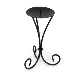 Tall Black Metal Scroll Candle Holder | Pillar Candle Holder Candlestick - 21cm