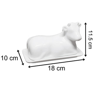 White Porcelain Cow Butter Dish With Lid | Large Lidded Butter Dish Butter Holder Kitchen Storage | Butter Serving Plate And Cover