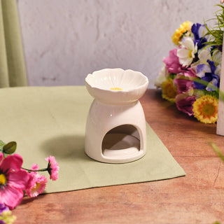 Floral Wax Melt Burner, 11cm White Ceramic Tealight Oil Burner