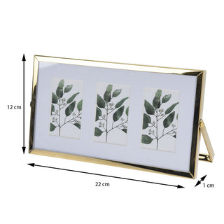 Gold Hinged Photo Frame for 3 Pictures with Mount | Standing Frame 21x12cm