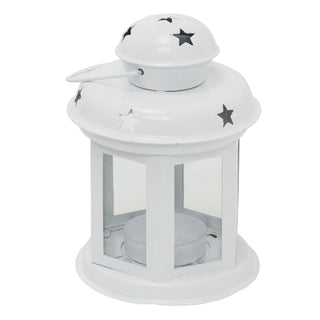 White Moroccan Tealight Lantern, 13cm Indoor Outdoor Metal Hanging Candle Holder