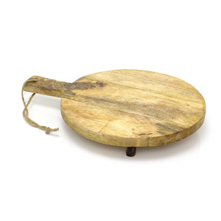 Round Wooden Kitchen Chopping Board On Legs | Mango Wood Cutting Board - 29cm