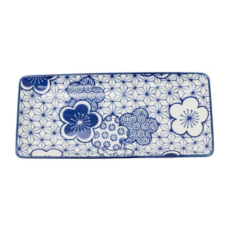 Japanese Style Blue and White Ceramic Serving Platter, 24.5cm Snack Tray Dish