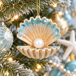 Oyster Shell With Pearl Christmas Tree Decoration, Gisela Graham 5cm