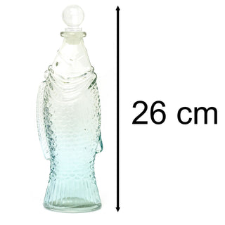 Blue Glass Fish Bottle with Silicone Glass Stopper - Coastal Charm for Your Home