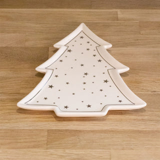 Christmas Tree Trinket Dish | White Ceramic Tree-shaped Trinket Tray - 26cm