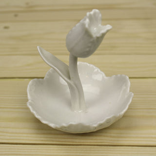 White Ceramic Porcelain Belle Fleur Flower Ring Holder Jewellery Dish ~ Tulip