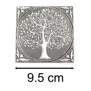 Tree Of Life Set Of 6 Coasters In Holder | Family Coasters With Holder Cup Mug Table Mats | Square Embossed Aluminium Drinks Coaster Set