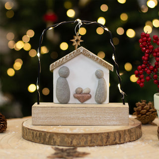 LED Pebble Nativity Set Decoration | Mini Light-up Nativity Scene Ornament 15cm