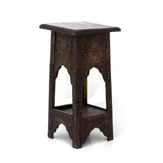 Mango Wood Carved Temple Side Table | Wooden Pedestal Altar End Table - 58cm