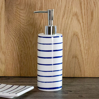 Harbour Stripe Soap Dispenser | Nautical Ceramic Bathroom Hand Soap Dispenser
