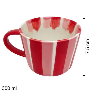 Hand Painted Candy Stripe Mug 300ml Red & Pink Fine China Tea Coffee Cup