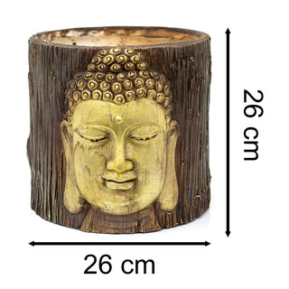 Large Tree Stump Planter With Buddha | Gold Buddha Head Tree Trunk Plant Pot
