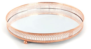Copper Effect Mirror Tealight Candle Tray Plate 28Cm