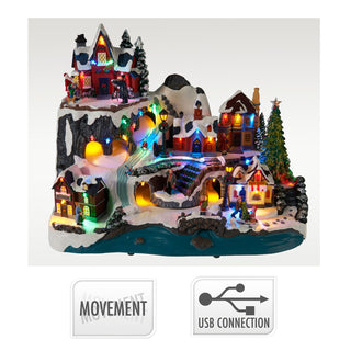 Large LED Animated Christmas Alpine Village Scene, 45cm Moving Train Display