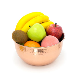 20cm Stylish Copper Silver Metal Kitchen Fruit Bowl | Round Stainless Steel Display Dish With Hammered Detail | Serving Bowl Copper Kitchen Accessories
