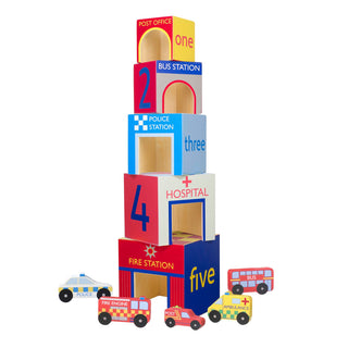 Childrens Emergency Service Stacking Cubes Wooden Stacking Toys Building Blocks