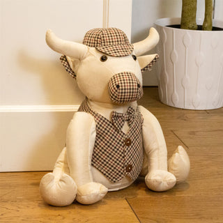 Buster Bull Tweed Fabric Doorstop | Novelty Cow-Shaped Animal Door Stop- 30cm
