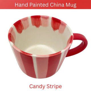 Hand Painted Candy Stripe Mug 300ml Red & Pink Fine China Tea Coffee Cup