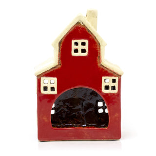 Ceramic Red House Tealight Votive Holder | Country Farmhouse Candle Holder