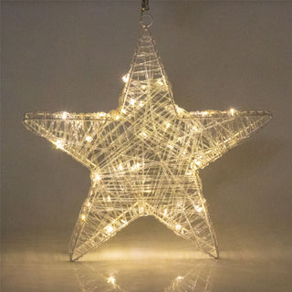 40cm White Metal Acrylic Hanging Christmas Star Light | Large Star Light Decoration with 50 LED Lights Battery Operated | Christmas Window Lights