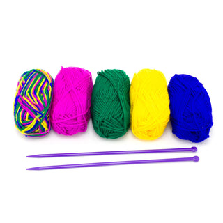 Knitting Kit 5 Multicolour Yarn Balls With 2 Needles, Beginner Knitting Set