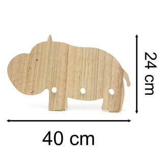 Children's Wooden Hippo Coat Hooks | Kids Wall Mounted Animal 3 Peg Coat Rack