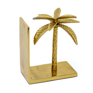 Set Of 2 Gold Tropical Palm Bookends | Aluminium Palm Tree Book Ends Statues