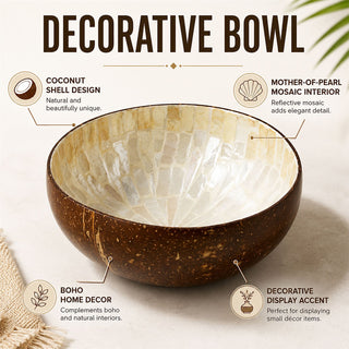 Coconut Shell Decorative Bowl, 13.5cm Boho Trinket Jewellery Ring Dish Catchall