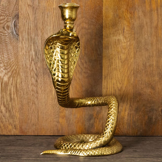 Gold Snake Candle Holder | Aluminium Serpent Dinner Candlestick Holder - 36cm