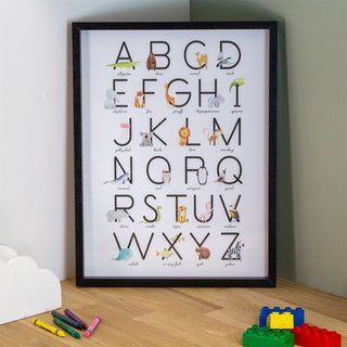 Baby Alphabet A - Z Animal Print Frame Baby Childrens Nursery A - Z Letter Wall Art