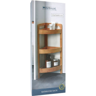 Bamboo Corner Shelf Unit | 3 - Tier Wooden Bathroom Storage Rack - 23x23x61cm