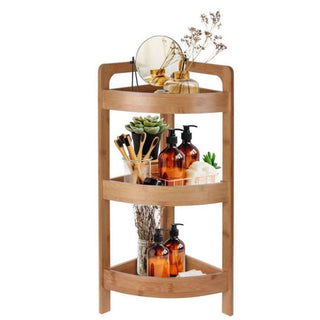 Bamboo Corner Shelf Unit | 3 - Tier Wooden Bathroom Storage Rack - 23x23x61cm