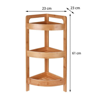 Bamboo Corner Shelf Unit | 3 - Tier Wooden Bathroom Storage Rack - 23x23x61cm