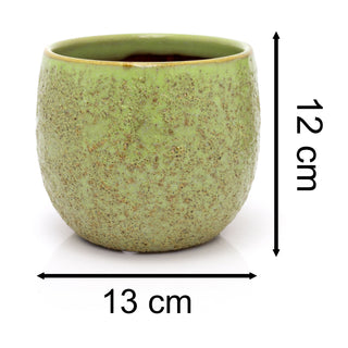 Reactive Glaze Green Ceramic Plant Pot | Flower Pot Planter With Textured Design