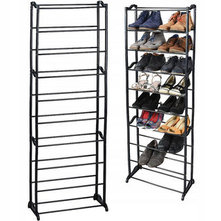 10 Tier Narrow Shoe Rack Black Metal Shoe Storage Organiser | Tall Rack For Storing Shoes Footwear Storage Rack | Hallway Cupboard Metal Shoe Rack Holds 20 Pairs