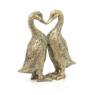 Bronze Tone Resin Kissing Ducks Statue Love Heart Garden Sculpture | Duck Ornament Vintage Style Garden Ornaments | Indoor Outdoor Ornamental Ducks - 25cm