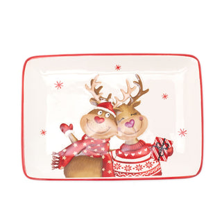 Rectangle Ceramic Reindeer Christmas Plate | Festive Serving Dish Christmas Serving Plate | Christmas Tableware 25 x 18cm Xmas Snack Plate