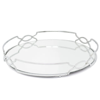 Art Deco Silver Mirrored Tray | 30cm Decorative Candle Tray Holder - Perfume Display Organiser, Table Centrepiece Decorative Tray