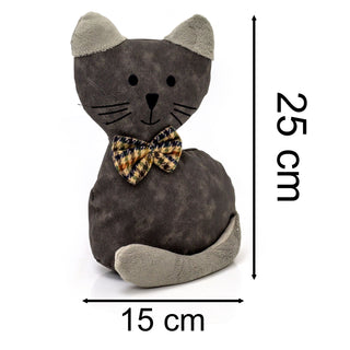 Faux Leather Cat Doorstop | Tartan Bow Cat Doorstopper Animal Doorstop - 1.5kg