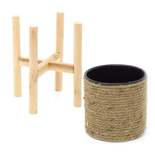 23cm Jute Rope Flower Pot Cache Pot With Stand Plant Pot Holder | Boho Hessian Cachepot Planter On Legs | Rustic Indoor House Plant Planter